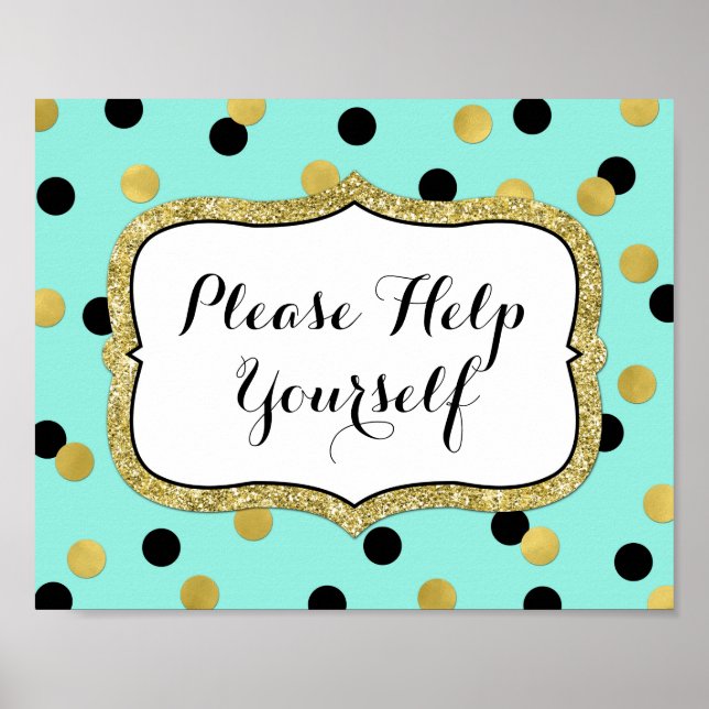 Please Help Yourself Blue Black Gold Confetti Poster (Front)