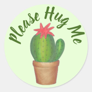 Please Hug Me Green Prickly Potted Plant Cactus Classic Round Sticker