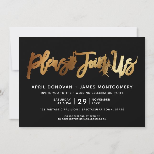 Please Join Us Brush Typography Wedding Invitation (Front)