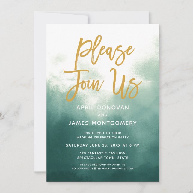 Please Join Us Brush Typography Wedding Invitation (Front)