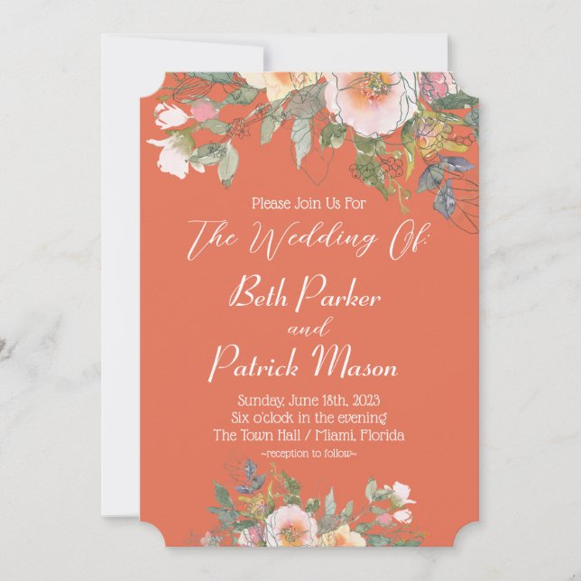 Please Join Us Floral With Orange Wedding Invitation (Front)
