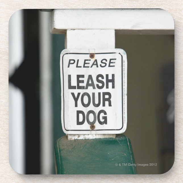 Please leash your dog sign coaster (Front)
