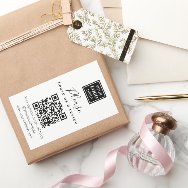 Please Leave us a Review QR code Business Rectangular Sticker (Gifting)
