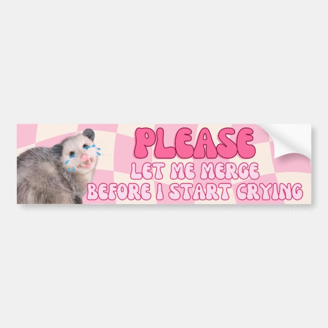 Please Let Me Merge Before I Start Crying - Possum Bumper Sticker (Front)