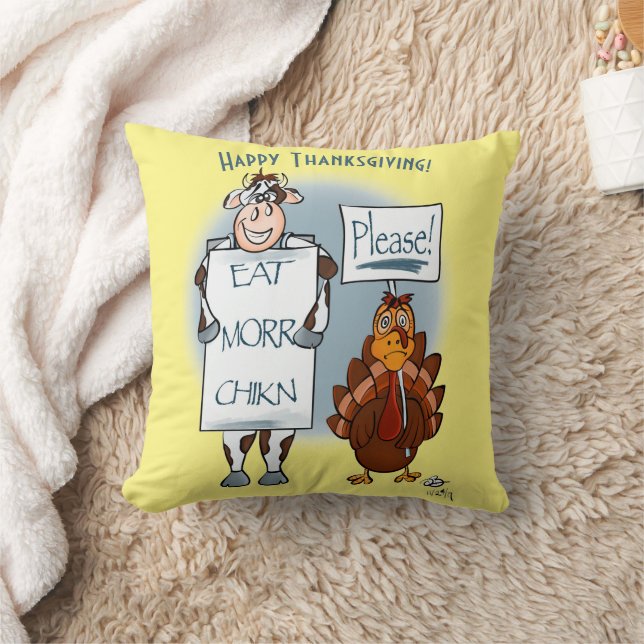 Please Navy Yellow Thanksgiving Day Throw Pillow (Blanket)