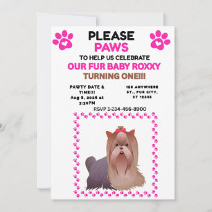 PLEASE PAWS DOG CAT FUR BABY PINK BIRTHDAY FLAT  I INVITATION