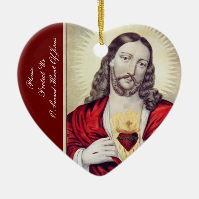 PLEASE PROTECT US O SACRED HEART OF JESUS CERAMIC TREE DECORATION (Front)