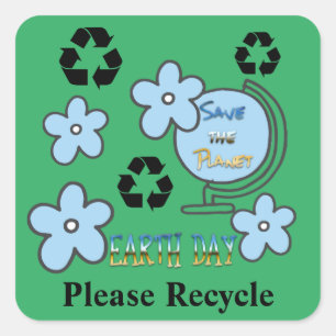Please Recycle with Recycling Symbol Earth Day Square Sticker