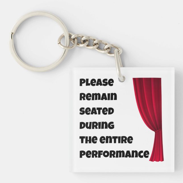 Please Remain Seated” Funny Bathroom Button Key Ring (Front)
