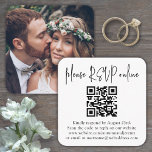 Please RSVP Online Wedding QR Code & Photo Square Enclosure Card<br><div class="desc">Share one of your engagement or wedding photos and simplify RSVP responses with chic modern QR Code square enclosure cards. The picture and all text are simple to customize, including wording that reads "please rsvp online". To make your own QR code using the generator, simply type the website URL into...</div>