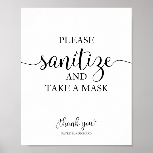 Please Sanitise And Take A Mask Wedding Sign (Front)