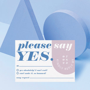Please Say Yes Modern Bold Blue. Purple Retro Arch RSVP Card