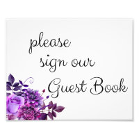 Please sign our guest book poster. Purple wedding