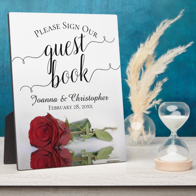 Please Sign Our Guest Book Red Rose Wedding Plaque (Side)