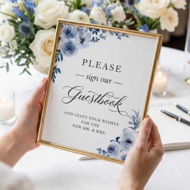 Please Sign Our Guestbook Boho Dusty Blue Floral (Creator Uploaded)