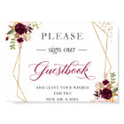Please Sign Our Guestbook Burgundy Floral Frame
