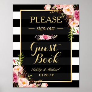Please Sign Our Guestbook   Floral Stripes Wedding