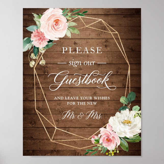 Please Sign Our Guestbook Rustic Geometric Floral (Front)