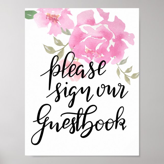 Please Sign Our Guestbook Script Floral Wedding (Front)