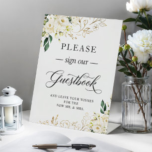Please Sign Our Guestbook White Rose Gold Floral