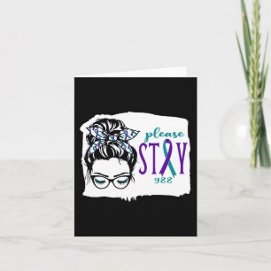 Please Stay Suicide Awareness 988 Messy Bun Teal P Card
