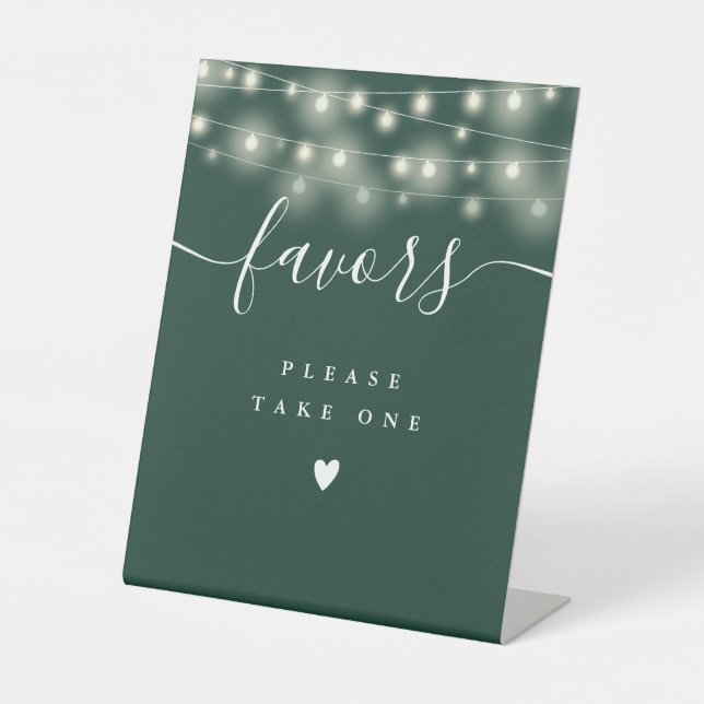 Please Take A Favor Emerald Green String Lights Pedestal Sign (Front)