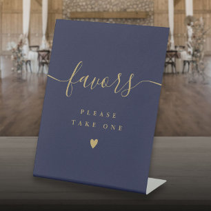 Please Take A Favor Navy Blue Gold Modern Script Pedestal Sign