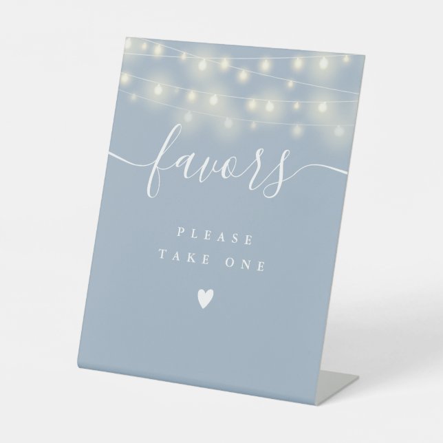 Please Take A Favour Dusty Blue String Lights Pedestal Sign (Front)