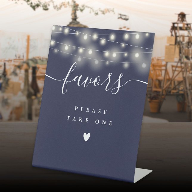 Please Take A Favour Navy Blue String Lights Pedestal Sign (Please Take A Favor Navy Blue String Lights Pedestal Sign)