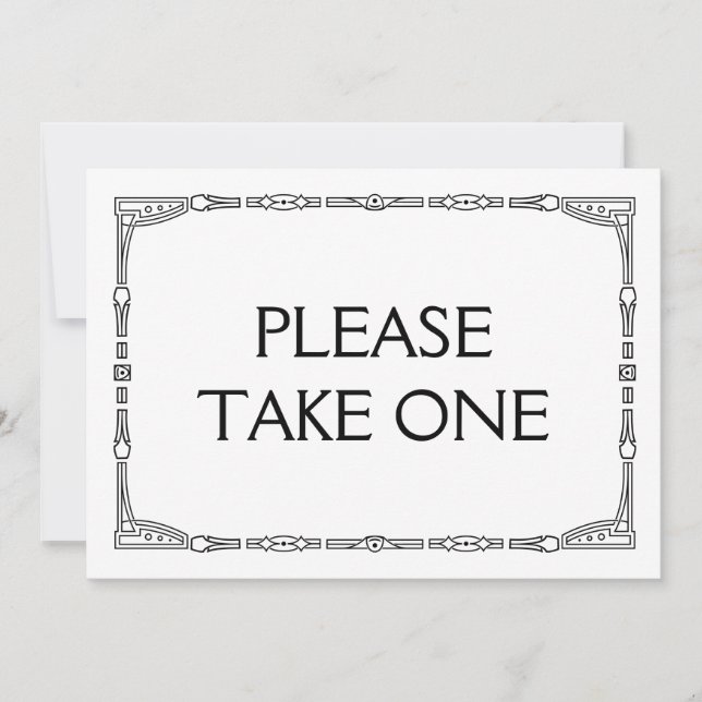 "Please take one" Art Deco Style Wedding Sign Invitation (Front)