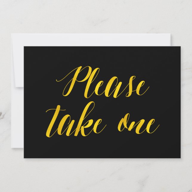 "Please take one" Faux Gold Foil Chic Wedding Sign Invitation (Front)