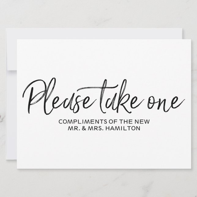 "Please take one" Wedding Favours Lettered Sign Invitation (Front)