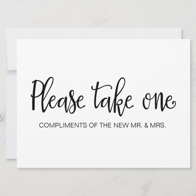 "Please Take One" Wedding Favours Sign Invitation (Front)