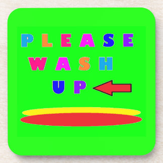 Please wash up design lime green with words coaster