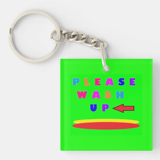 Please wash up design lime green with words key ring (Front)