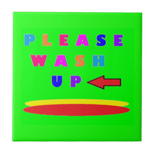 Please wash up design lime green with words tile