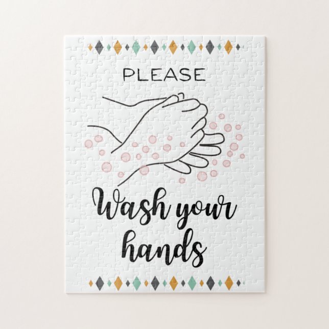 Please Wash Your Hands Bathroom Calligraphy Cute Jigsaw Puzzle (Vertical)