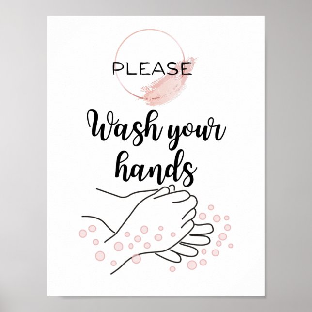Please Wash Your Hands Bathroom Calligraphy Cute Poster (Front)