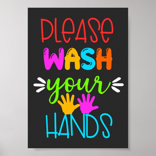 Please Wash Your Hands Colourful Modern Typography Poster (Front)