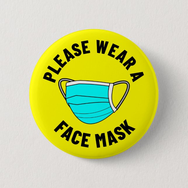 Please Wear A Face Mask Reminder Yellow 6 Cm Round Badge (Front)