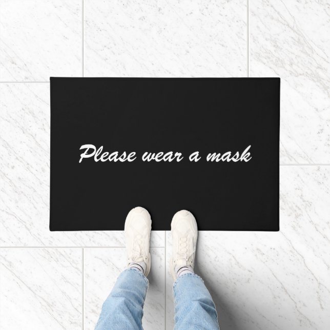 Please wear a mask black custom script elegant doormat (Indoor)