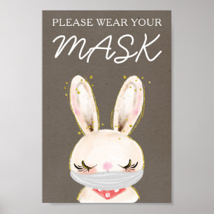 Please Wear A Mask Sign, Mask Required, Bunny Post Poster