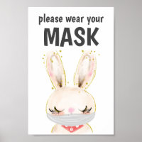 Please Wear A Mask Sign, Mask Required, Bunny