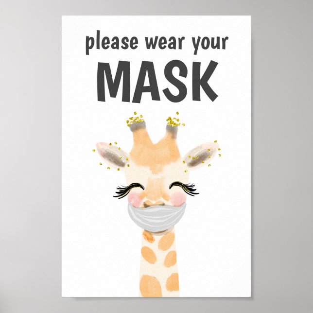 Please Wear A Mask Sign, Mask Required, Giraffe Poster (Front)