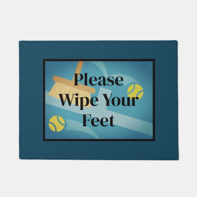 Please wipe your feet blue tennis court doormat (Front)