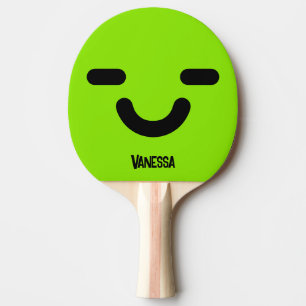 Pleased Face Green with Name Ping Pong Paddle