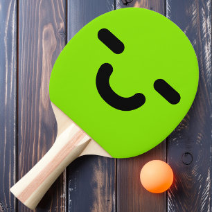 Pleased Smiley Face Green Ping Pong Paddle