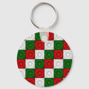 Pleated Corners-Red-White-Green-KEY CHAIN Key Ring