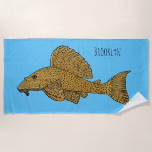Pleco fish cartoon illustration beach towel