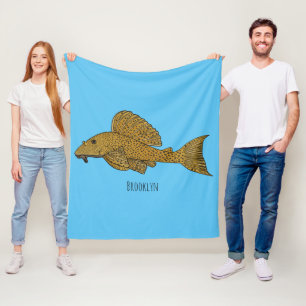 Pleco fish cartoon illustration fleece blanket